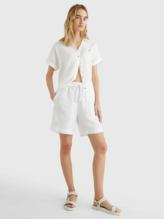 Tommy Hilfiger Linen Relaxed Fit Short White Womens Shorts Gift 4 You