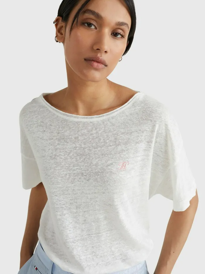 Tommy Hilfiger Linen Relaxed Fit TShirt Ecru Womens TShirts Near Me