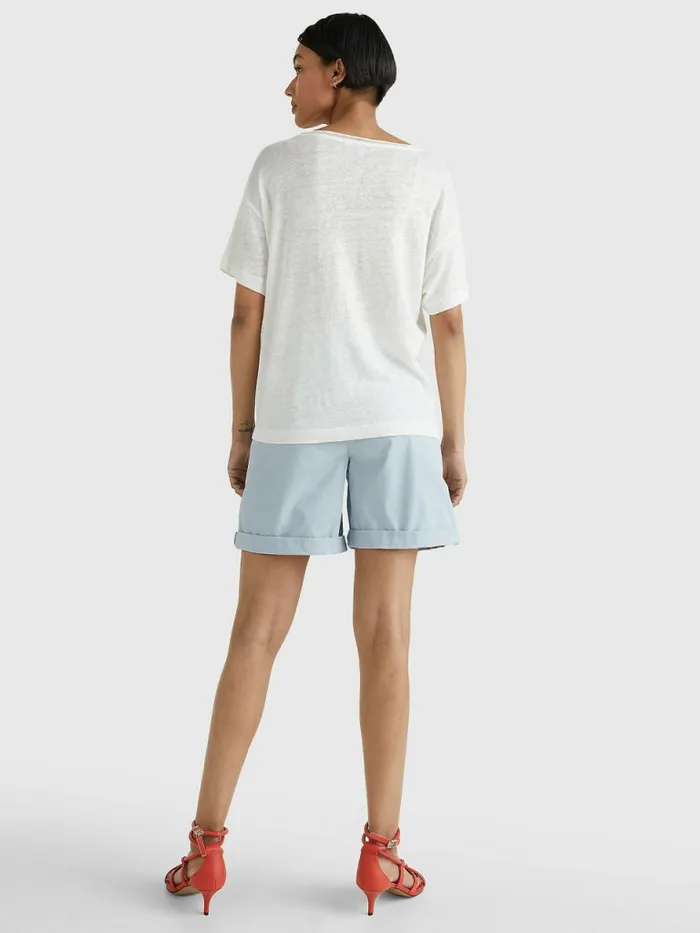 Tommy Hilfiger Linen Relaxed Fit TShirt Ecru Womens TShirts Near Me