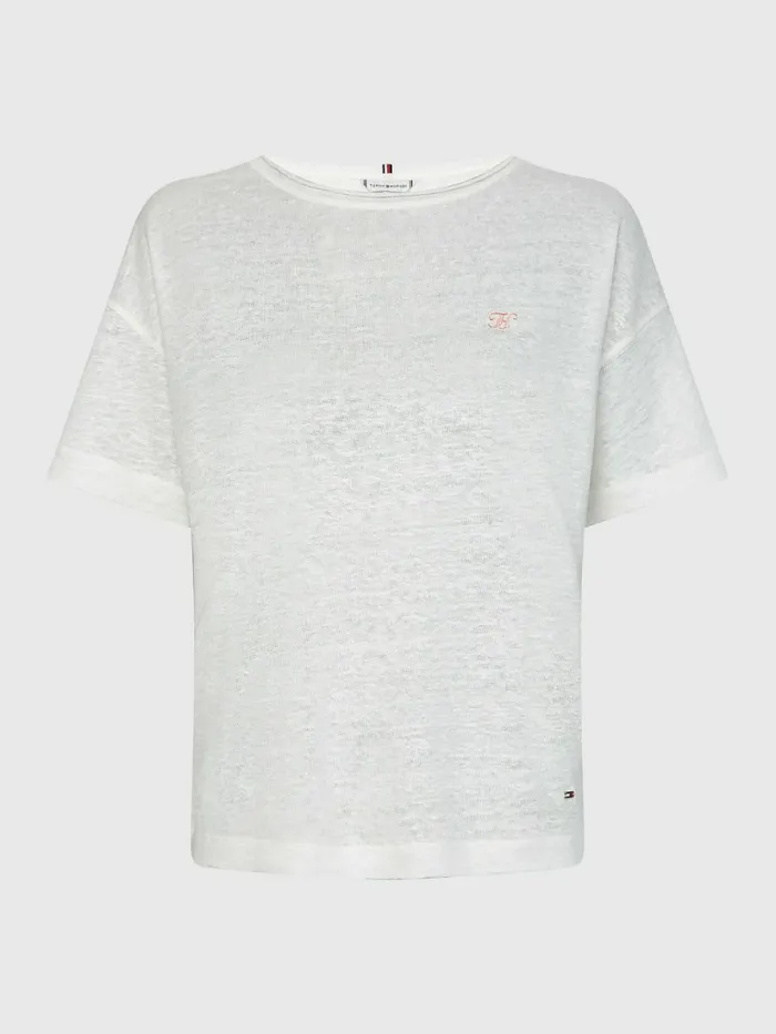 Tommy Hilfiger Linen Relaxed Fit TShirt Ecru Womens TShirts Near Me