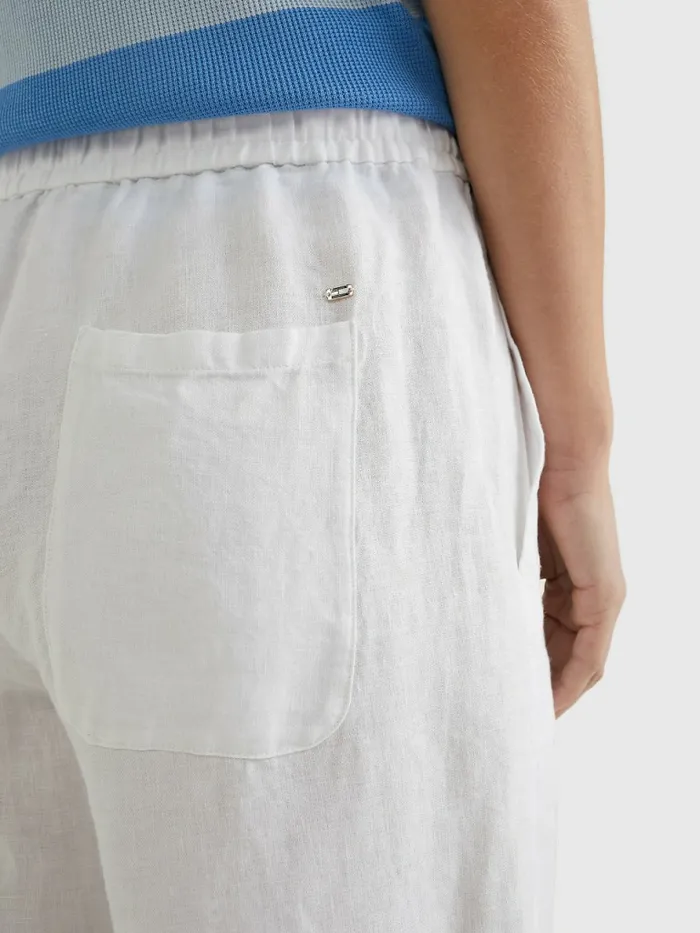 Tommy Hilfiger Linen Wide Leg AnkleLength Trousers White Womens Trousers