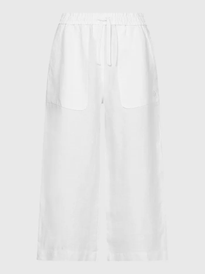 Tommy Hilfiger Linen Wide Leg AnkleLength Trousers White Womens Trousers