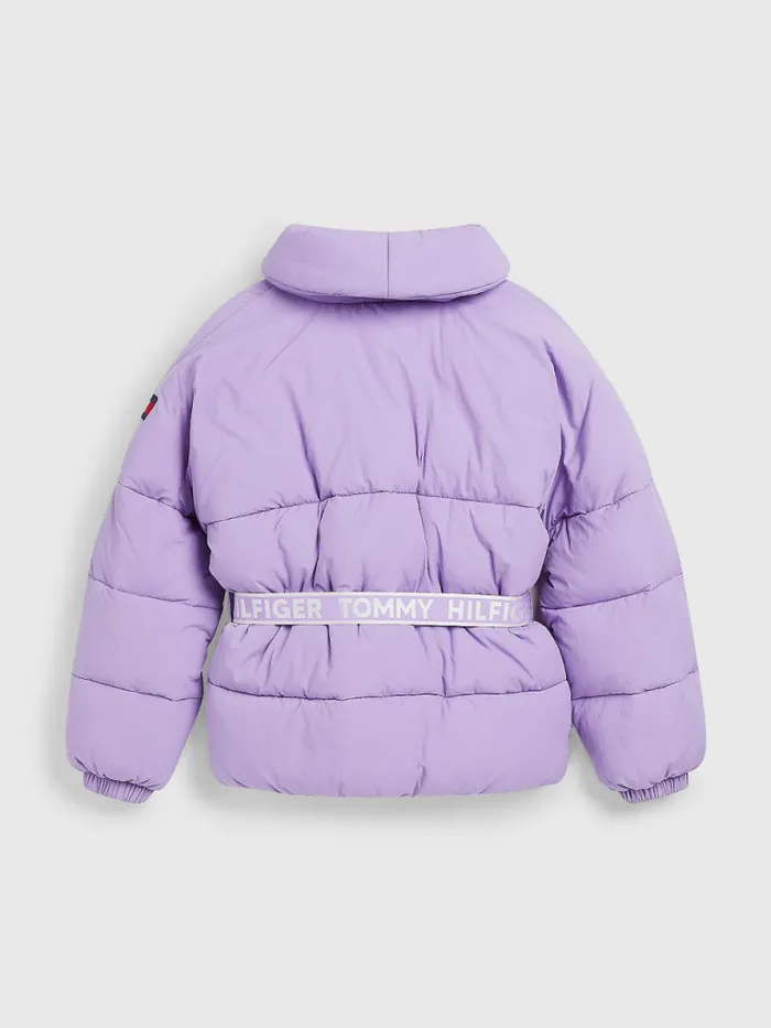 Tommy Hilfiger Logo Belt Recycled Puffer Violet Viola Girls Coats and Jackets Cheap On Sale