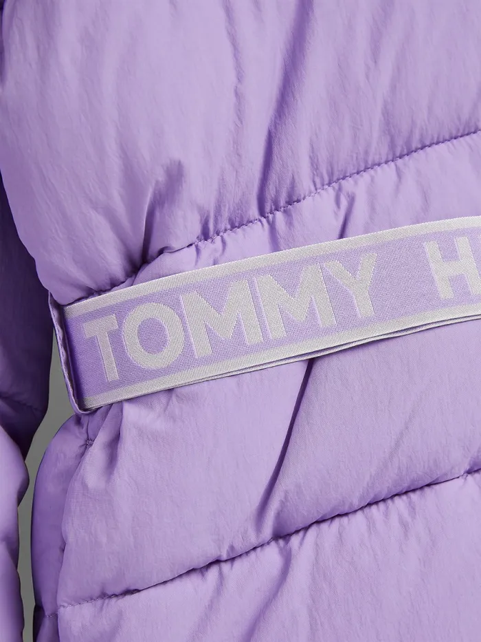 Tommy Hilfiger Logo Belt Recycled Puffer Violet Viola Girls Coats and Jackets Cheap On Sale