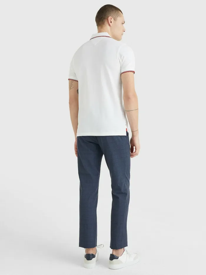 Tommy Hilfiger Logo Contrast Tipped Slim Polo White Mens Polo Shirts Online