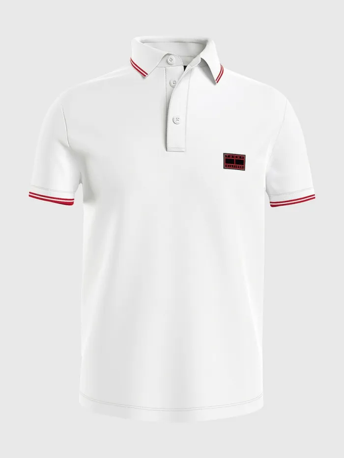 Tommy Hilfiger Logo Contrast Tipped Slim Polo White Mens Polo Shirts Online