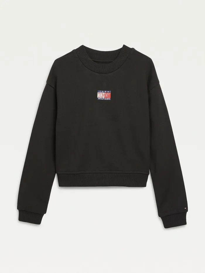 Tommy Hilfiger Logo Embroidery Cropped Sweatshirt Black Girls Sweatshirts and Hoodies For Sale Tommy Hilfiger Logo Embroidery Cropped Sweatshirt Black Girls Sweatshirts and Hoodies For Sale