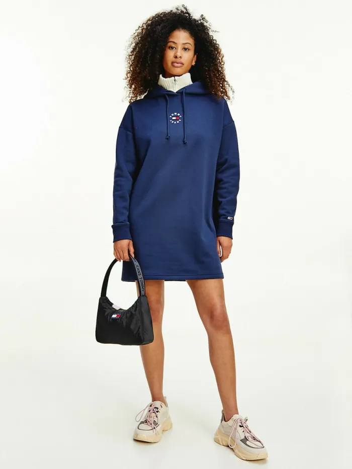 Tommy Hilfiger Logo Embroidery Hoody Dress Twilight Navy Womens Dresses and Jumpsuits For Sale Tommy Hilfiger Logo Embroidery Hoody Dress Twilight Navy Womens Dresses and Jumpsuits For Sale