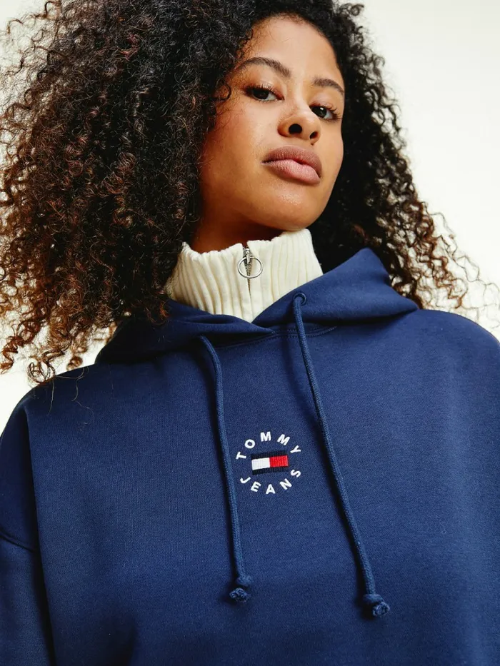 Tommy Hilfiger Logo Embroidery Hoody Dress Twilight Navy Womens Dresses and Jumpsuits For Sale