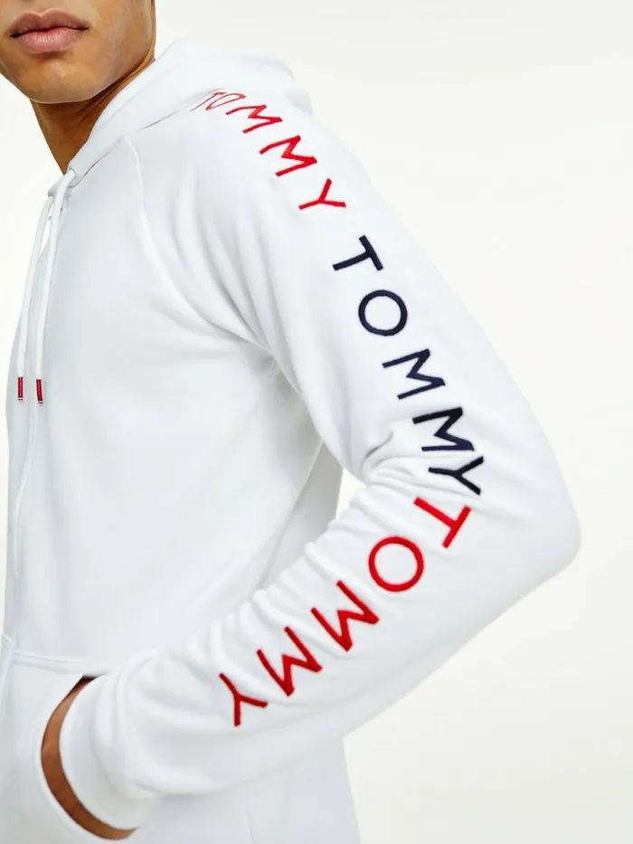 Tommy Hilfiger Logo Embroidery Hoody White Mens Sweatshirts and Hoodies Sale