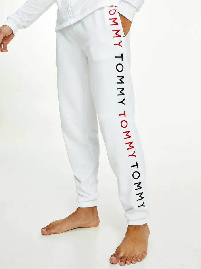 Tommy Hilfiger Logo Embroidery Joggers White Mens Trousers