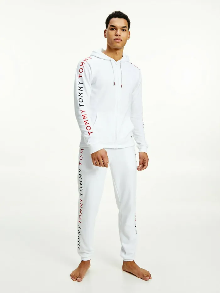 Tommy Hilfiger Logo Embroidery Joggers White Mens Trousers