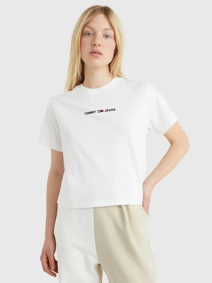 Tommy Hilfiger Logo Embroidery Organic Cotton TShirt White Womens TShirts Popular