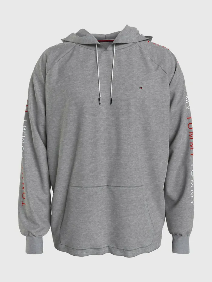 Tommy Hilfiger Logo Embroidery Sleeve Hoody Medium Grey Heather Mens Loungewear and Nightwear Tommy Hilfiger Logo Embroidery Sleeve Hoody Medium Grey Heather Mens Loungewear and Nightwear