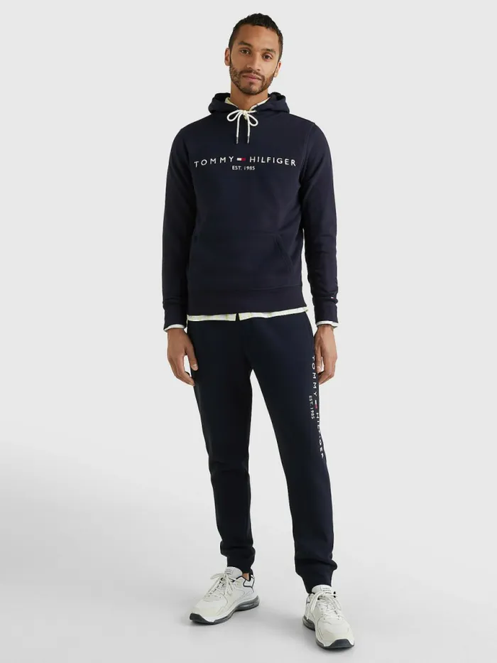 Tommy Hilfiger Logo Flex Fleece Hoody Sky Captain Mens Essentials