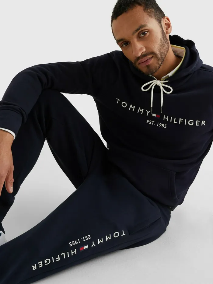 Tommy Hilfiger Logo Flex Fleece Hoody Sky Captain Mens Essentials