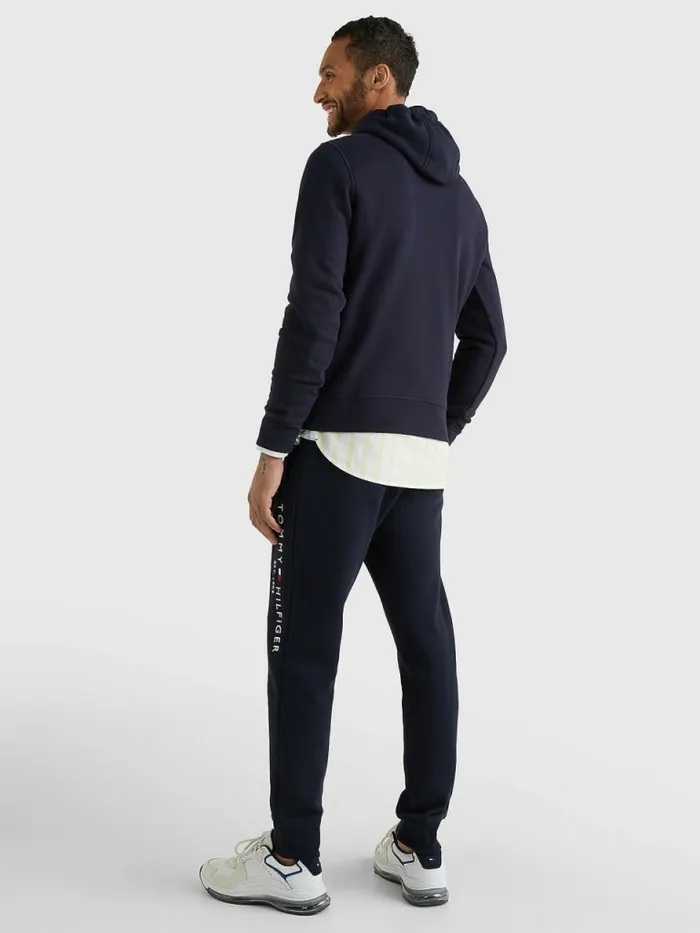Tommy Hilfiger Logo Flex Fleece Hoody Sky Captain Mens Essentials