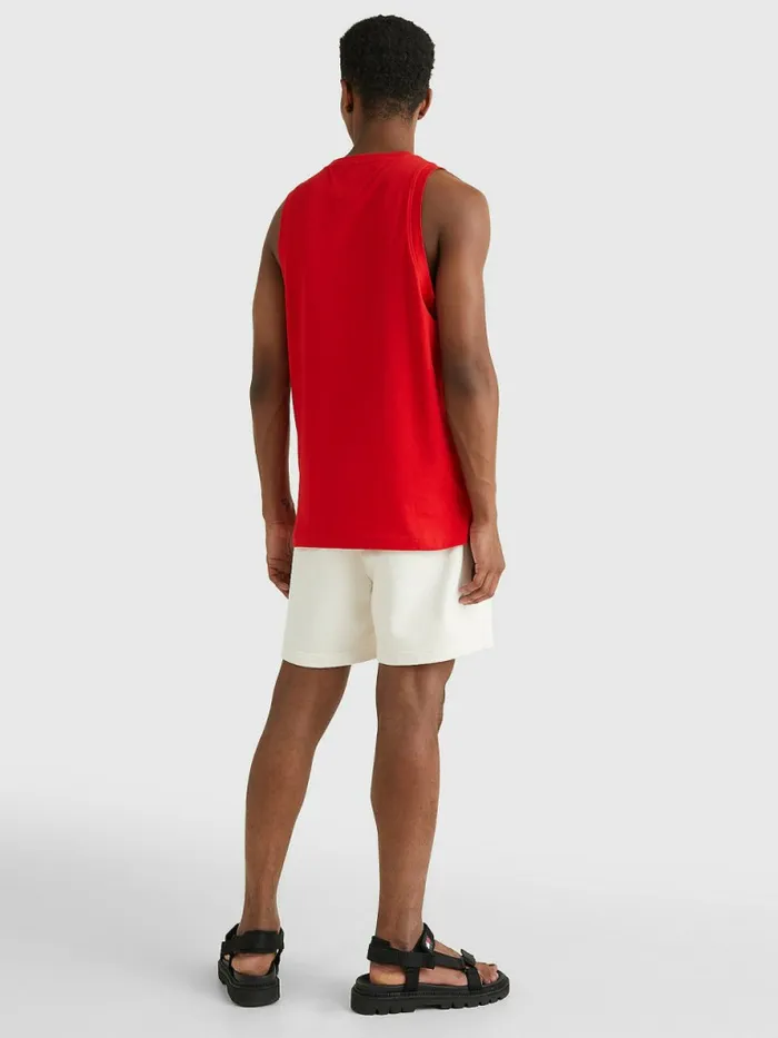 Tommy Hilfiger Logo Graphic Relaxed Fit Sleeveless Vest Deep Crimson Mens TShirts Sale