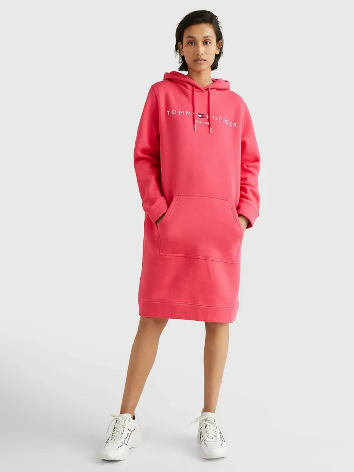 Tommy Hilfiger Logo Hoody Dress Pink Splendor Womens Dresses and Jumpsuits On Sale