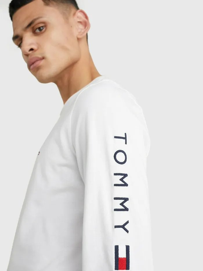 Tommy Hilfiger Logo Long Sleeve TShirt White Mens TShirts Gift for Friend