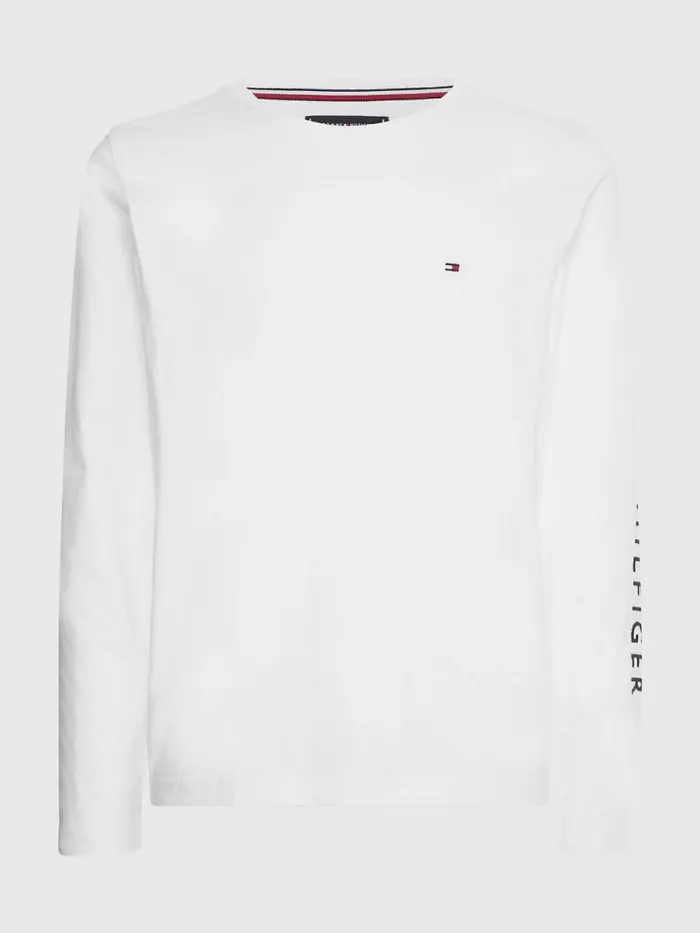 Tommy Hilfiger Logo Long Sleeve TShirt White Mens TShirts Gift for Friend
