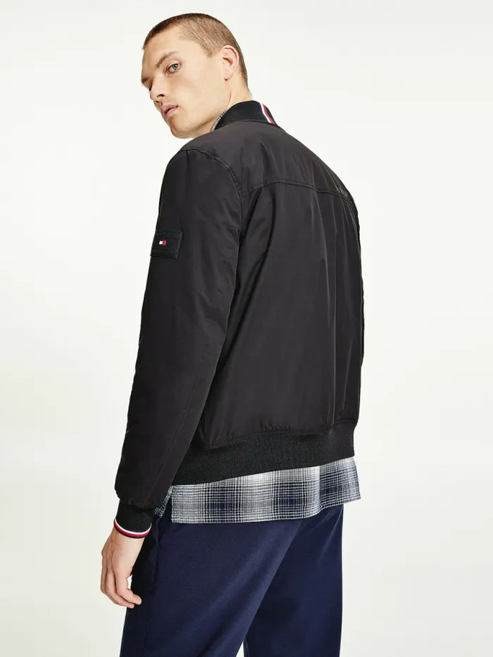 Tommy Hilfiger Logo Patch Bomber Black Mens Coats and Jackets For Sale
