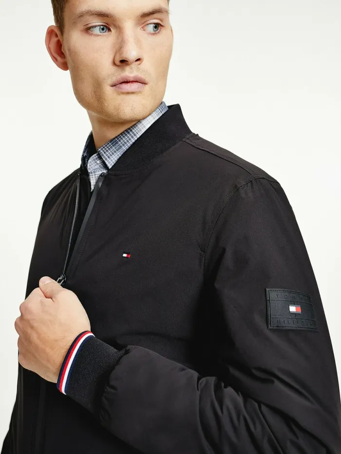 Tommy Hilfiger Logo Patch Bomber Black Mens Coats and Jackets For Sale