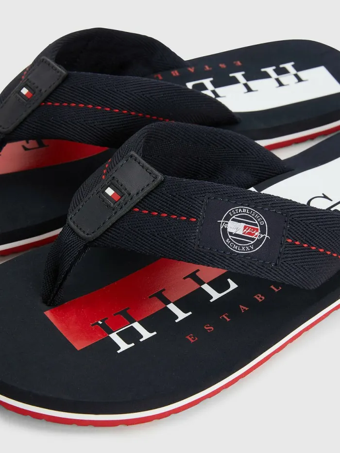 Tommy Hilfiger Logo Patch FlipFlops Desert Sky Mens Sandals Sliders and Flip Flops Gift for Friend