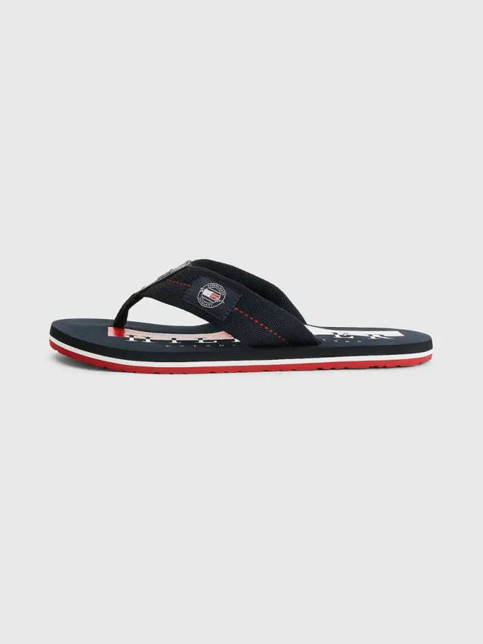 Tommy Hilfiger Logo Patch FlipFlops Desert Sky Mens Sandals Sliders and Flip Flops Gift for Friend