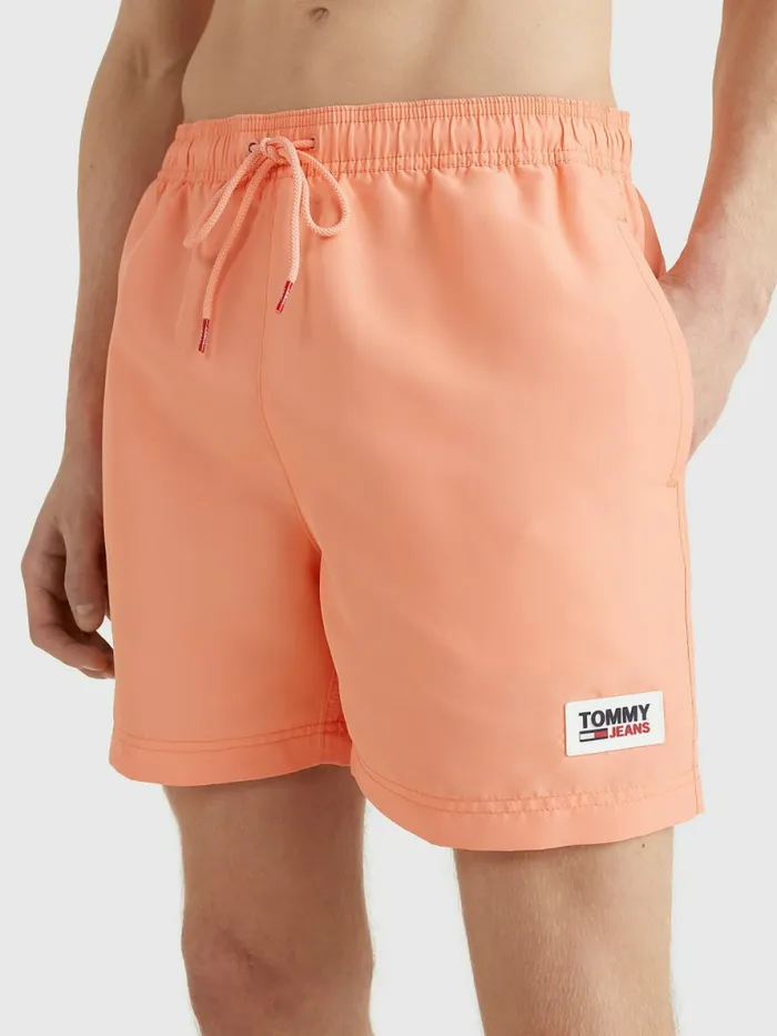 Tommy Hilfiger Logo Patch Mid Length Swim Shorts Island Coral Mens Swimwear Near Me Tommy Hilfiger Logo Patch Mid Length Swim Shorts Island Coral Mens Swimwear Near Me