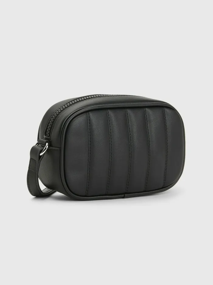 Tommy Hilfiger Logo Plaque Quilted Crossover Bag Black Womens Bags Gift for Friend