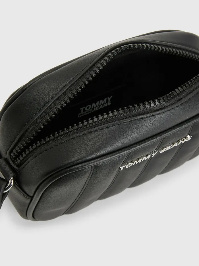 Tommy Hilfiger Logo Plaque Quilted Crossover Bag Black Womens Bags Gift for Friend