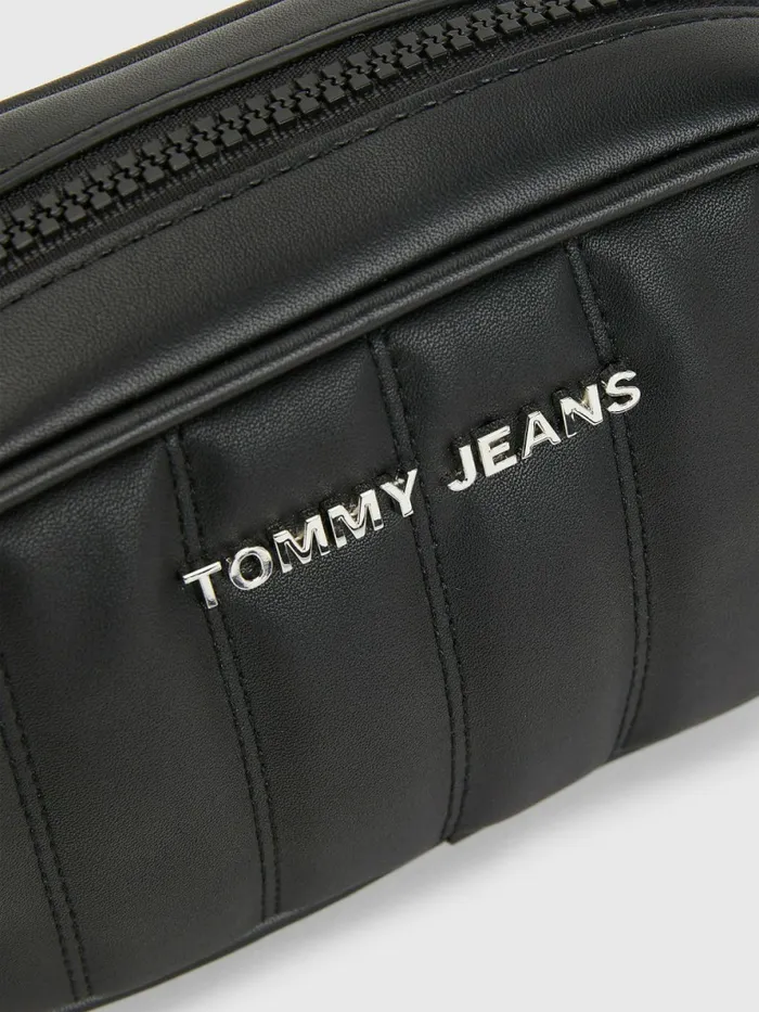 Tommy Hilfiger Logo Plaque Quilted Crossover Bag Black Womens Bags Gift for Friend