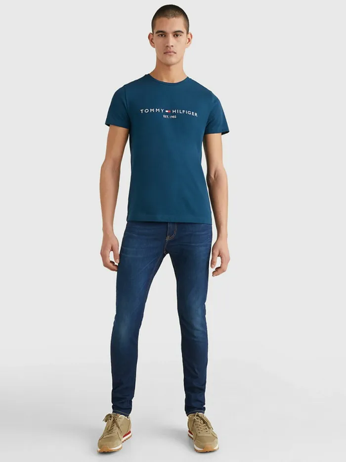 Tommy Hilfiger Logo Print TShirt Dark Lakeside Mens TShirts Gift Ideas