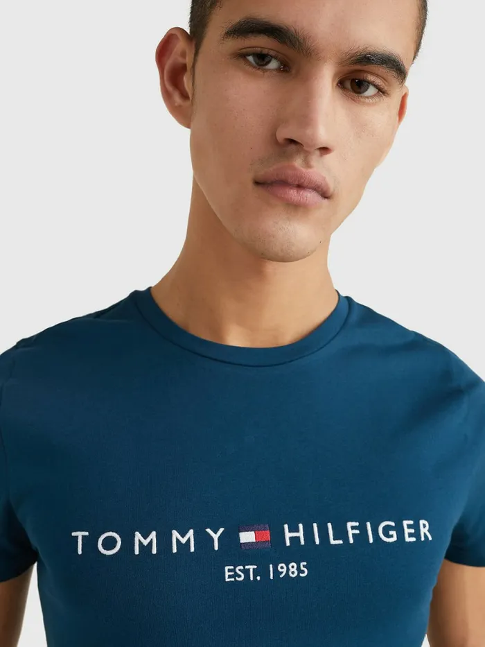 Tommy Hilfiger Logo Print TShirt Dark Lakeside Mens TShirts Gift Ideas