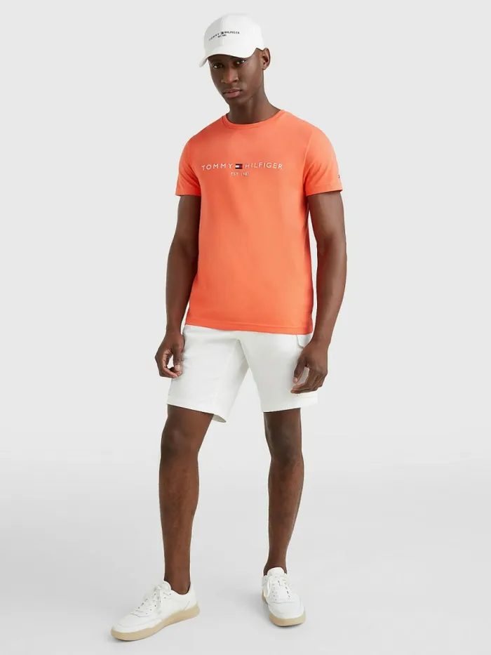 Tommy Hilfiger Logo Print TShirt Hawaiian Coral Mens TShirts Cheap On Sale
