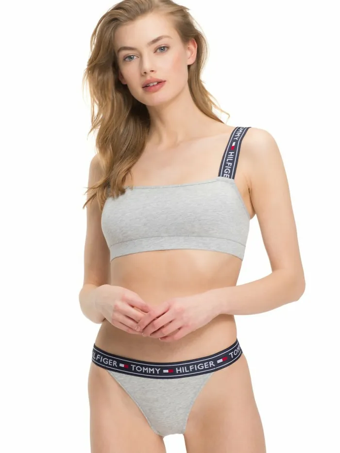 Tommy Hilfiger Logo Strap Bralette Grey Heather Womens Lingerie