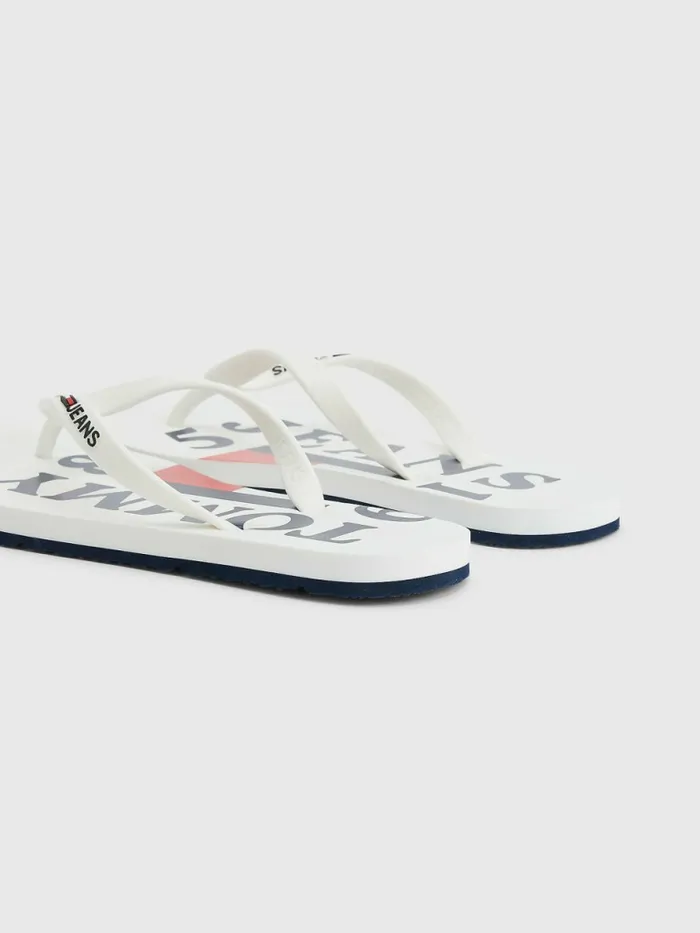 Tommy Hilfiger Logo Strap Flip Flops White Womens Sandals Popular
