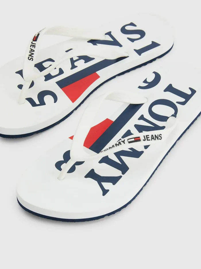 Tommy Hilfiger Logo Strap Flip Flops White Womens Sandals Popular