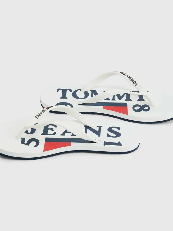 Tommy Hilfiger Logo Strap Flip Flops White Womens Sandals Popular