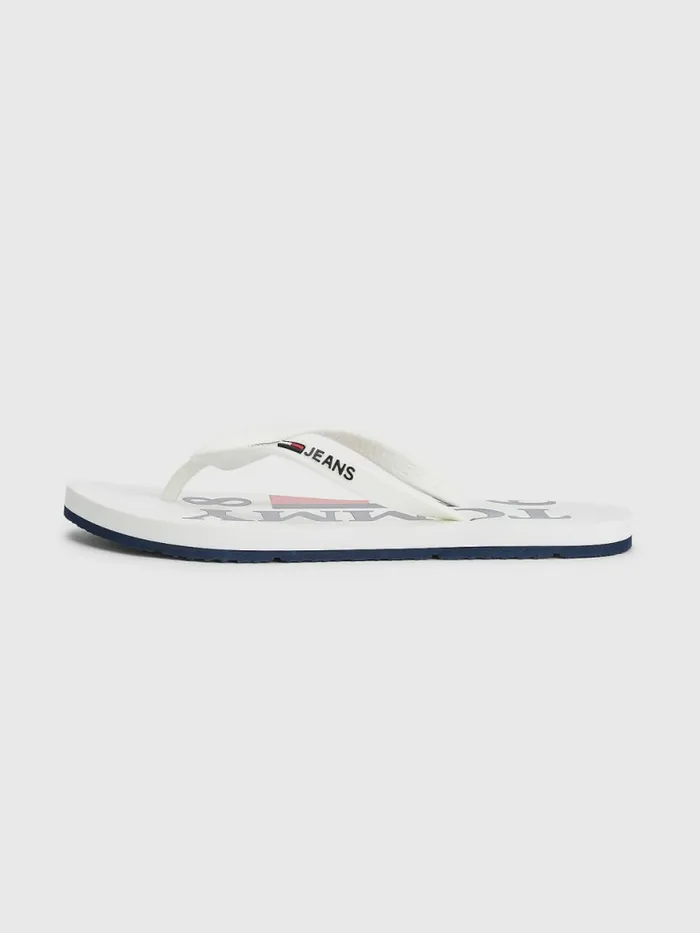 Tommy Hilfiger Logo Strap Flip Flops White Womens Sandals Popular