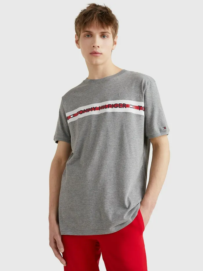 Tommy Hilfiger Logo Stripe TShirt Medium Grey Heather Mens Loungewear and Nightwear Tommy Hilfiger Logo Stripe TShirt Medium Grey Heather Mens Loungewear and Nightwear