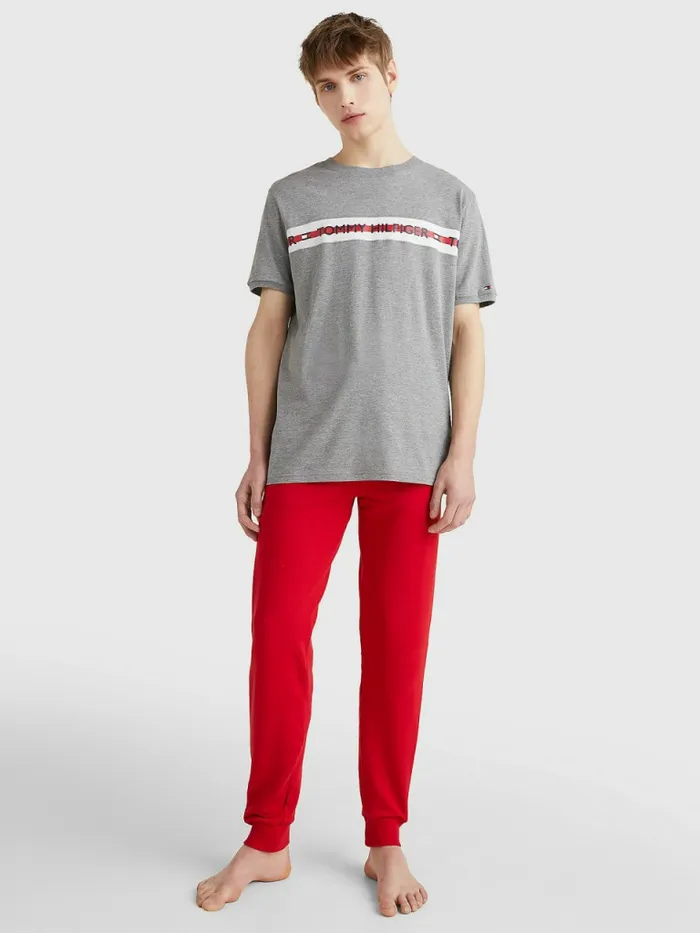 Tommy Hilfiger Logo Stripe TShirt Medium Grey Heather Mens Loungewear and Nightwear