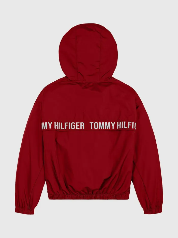 Tommy Hilfiger Logo Tape Chicago Windbreaker Deep Crimson Girls Coats and Jackets On Sale