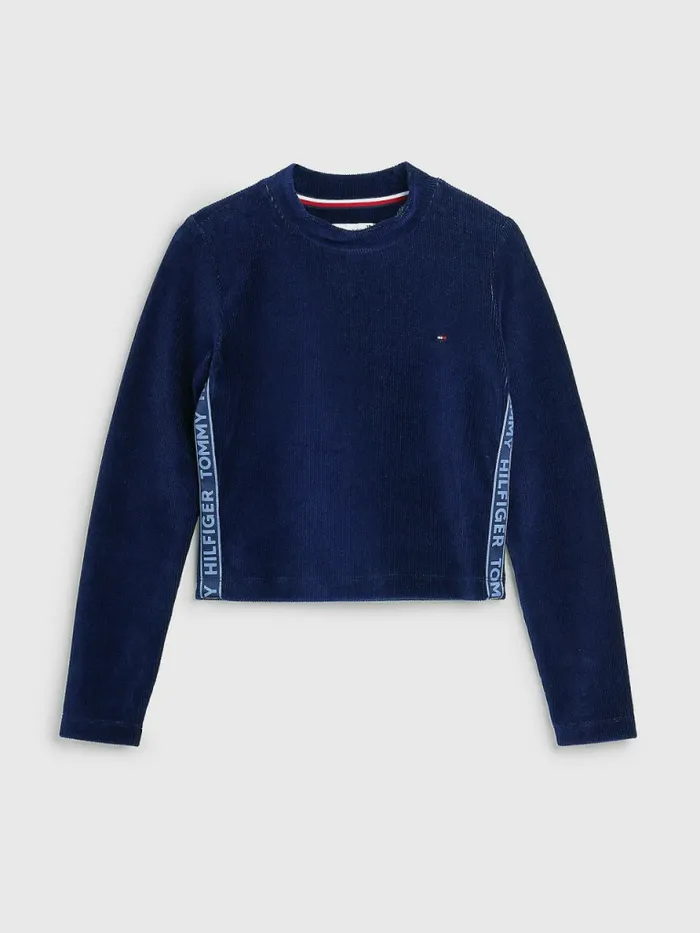 Tommy Hilfiger Logo Tape Corduroy Long Sleeve TShirt Twilight Navy Girls Tops and TShirts Sale