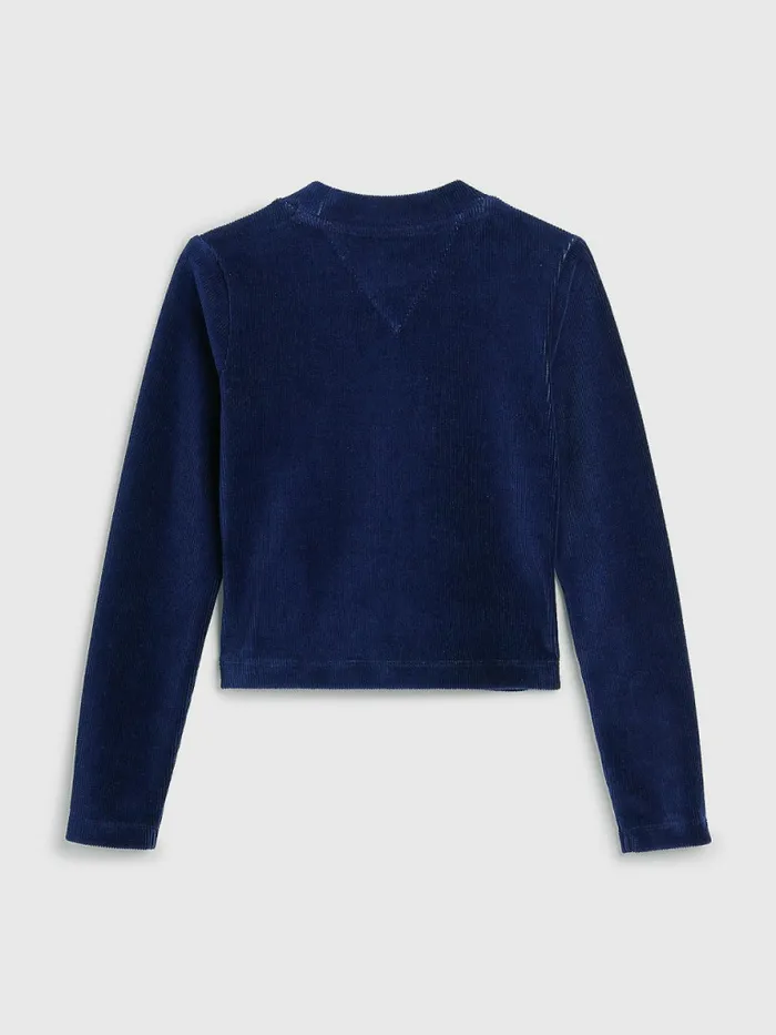 Tommy Hilfiger Logo Tape Corduroy Long Sleeve TShirt Twilight Navy Girls Tops and TShirts Sale