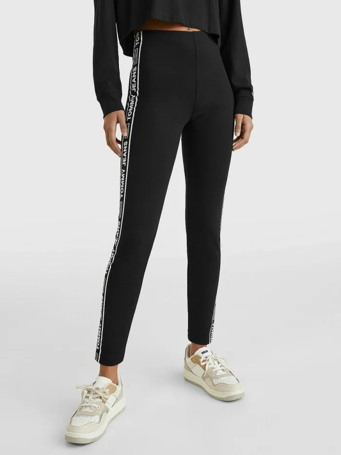 Tommy Hilfiger Logo Tape Skinny Fit Leggings Black Womens CoOrds