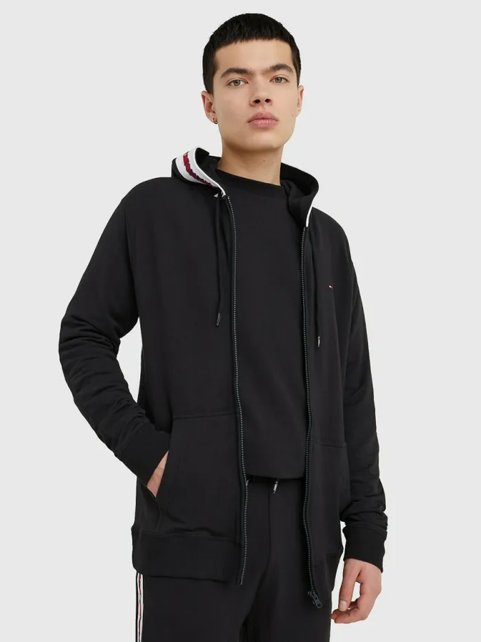 Tommy Hilfiger Logo Tape ZipThru Hoody Black Mens Sweatshirts and Hoodies Cheap On Sale Tommy Hilfiger Logo Tape ZipThru Hoody Black Mens Sweatshirts and Hoodies Cheap On Sale