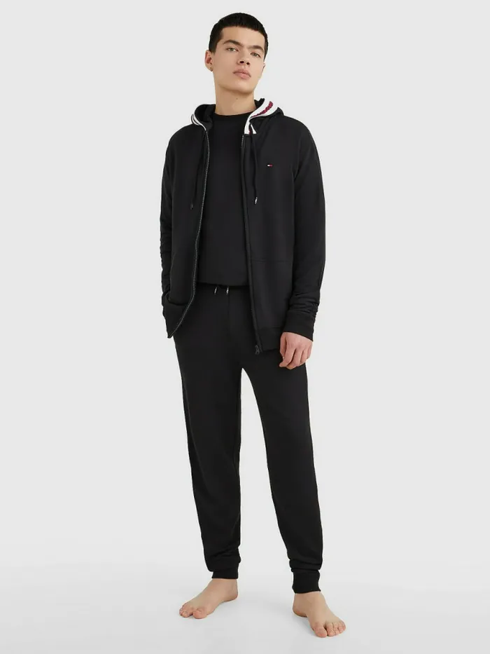 Tommy Hilfiger Logo Tape ZipThru Hoody Black Mens Sweatshirts and Hoodies Cheap On Sale