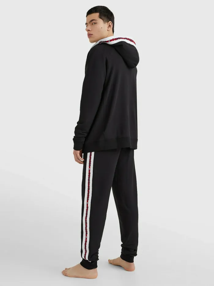Tommy Hilfiger Logo Tape ZipThru Hoody Black Mens Sweatshirts and Hoodies Cheap On Sale